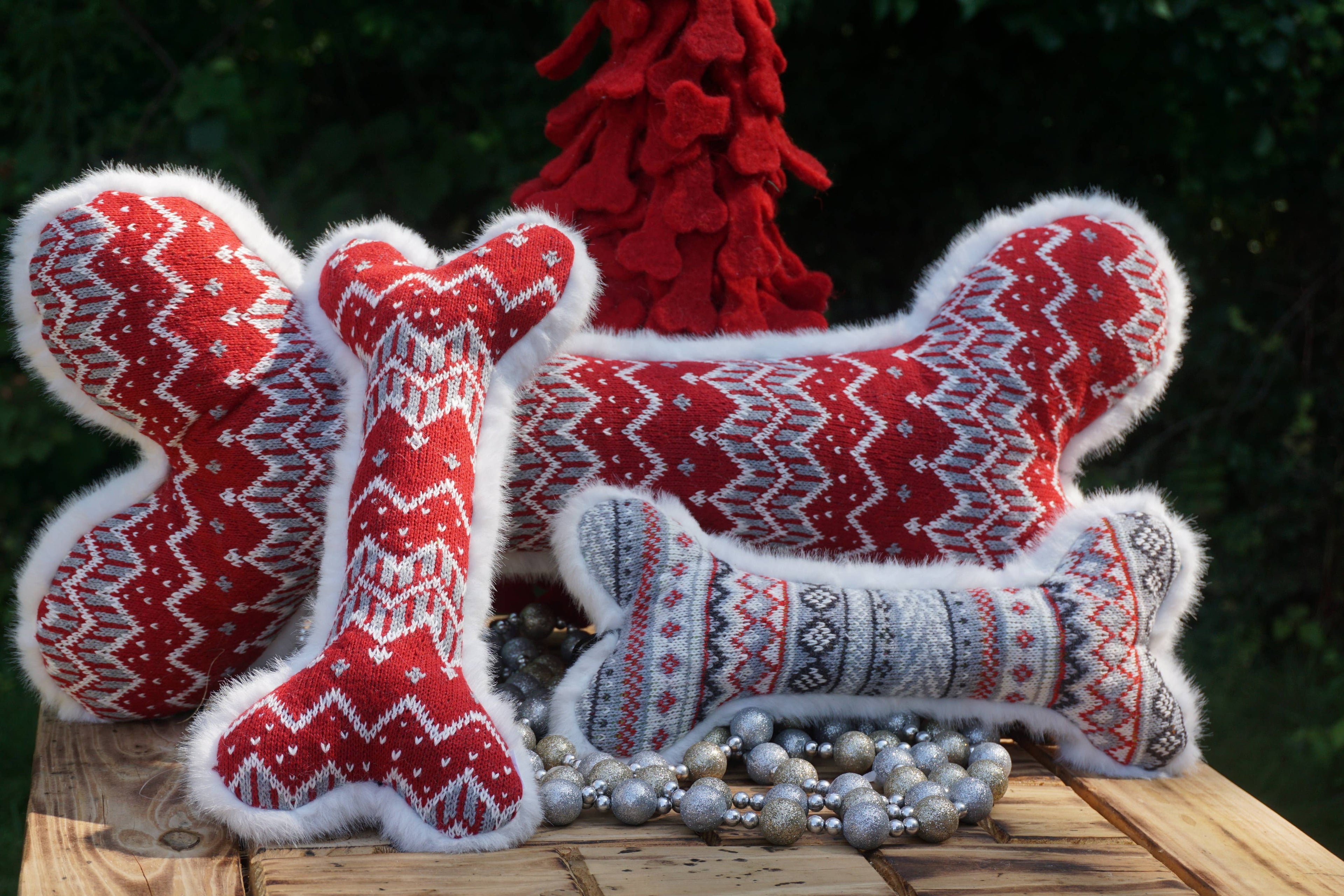 Nordic Frost Plush Bone Dog Toy: Red 2 foot