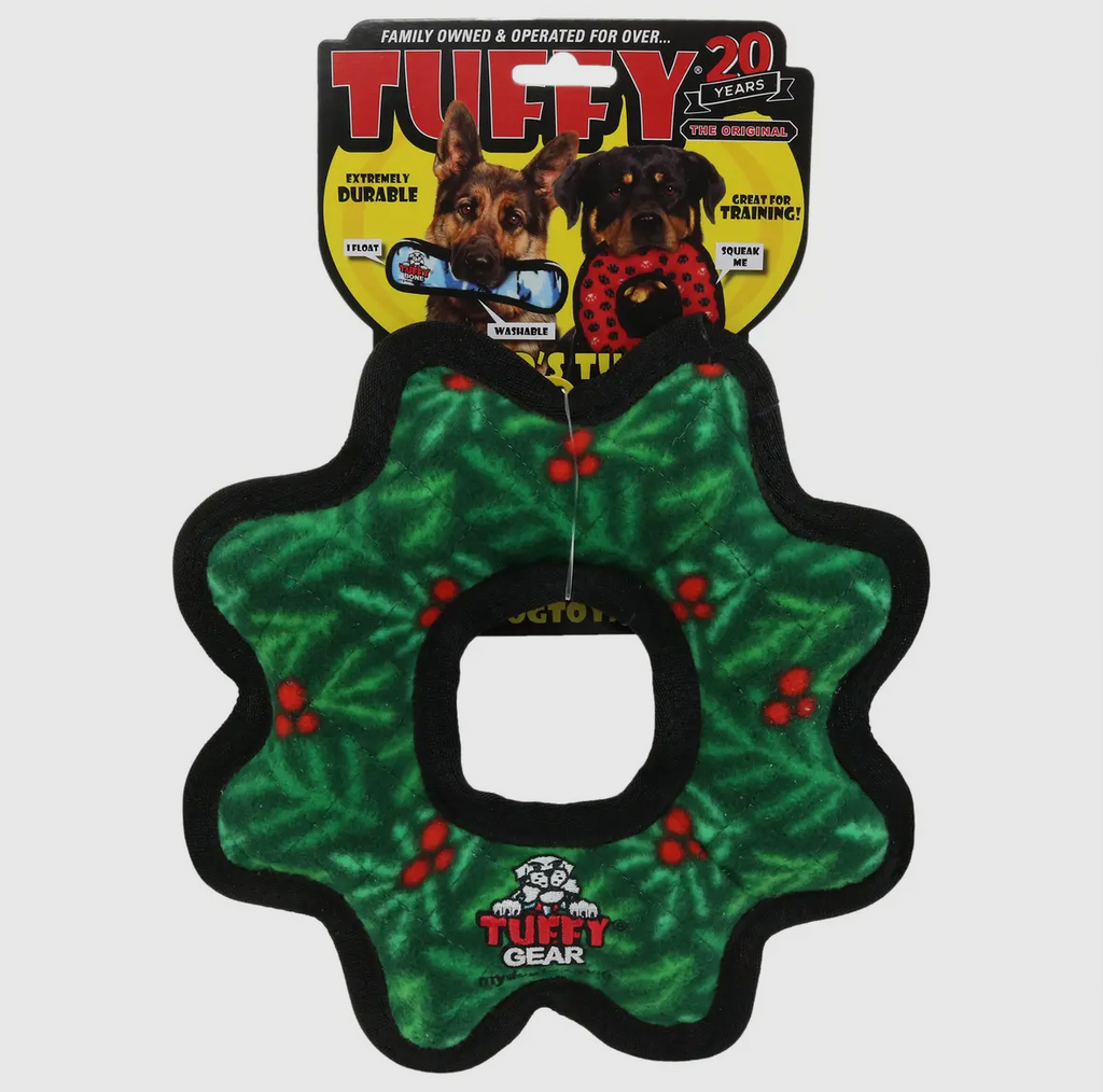 Tuffy Holiday Medium Gear Ring Wreath, Durable Dog Toy