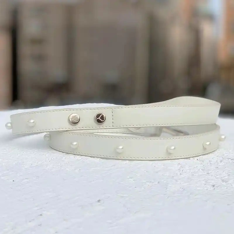 Essi White Leather Dog Leash
