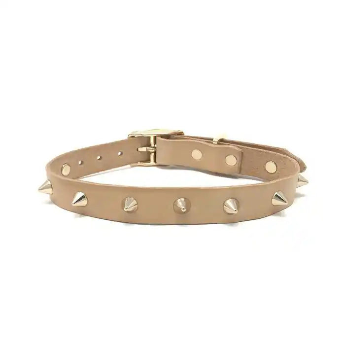 Smooth Spike Leather Dog Collar - Gold Tan