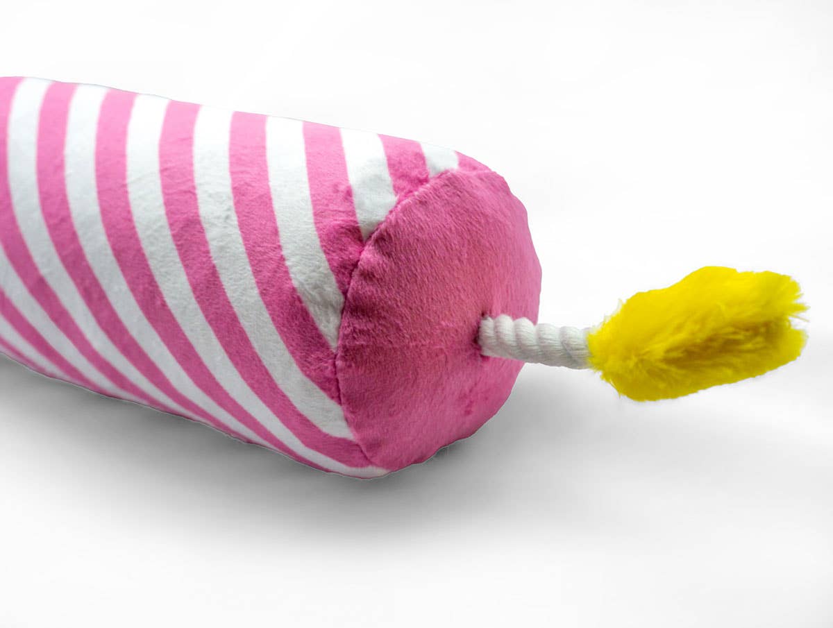 ThoozyPet Birthday Candle Pink Plush Dog Toy with Rope 16"