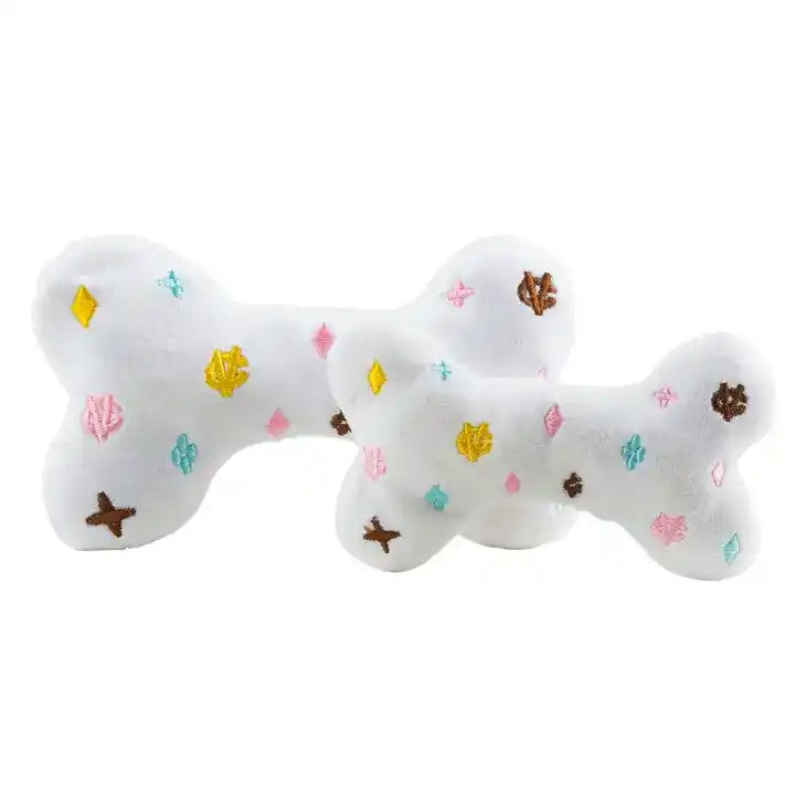 White Chewy Vuiton Squeaky Dog Bone Toy