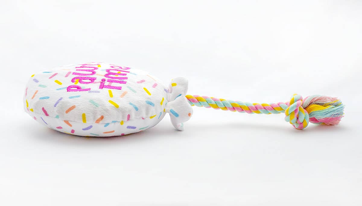 ThoozyPet Birthday Balloon Plush Dog Toy with Rope 7"