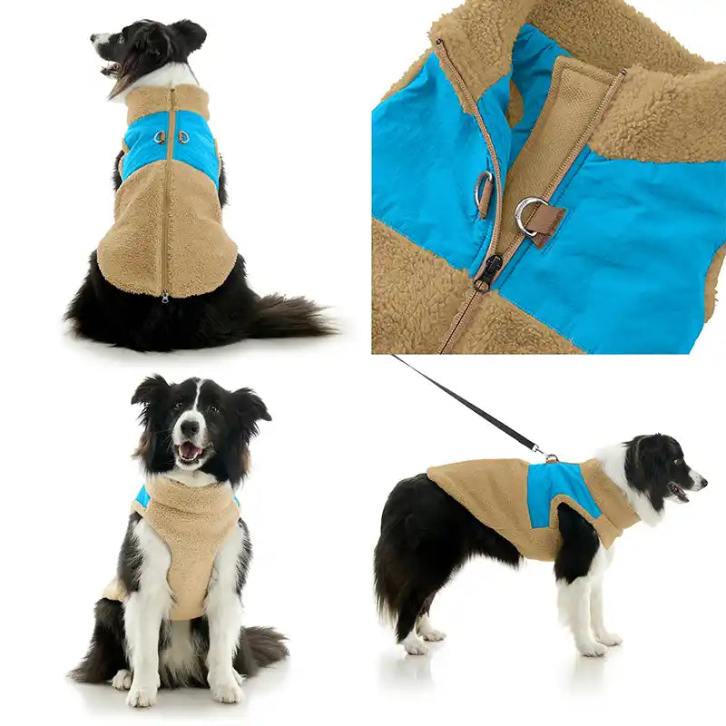 Zip Up Sherpa Harness Color Block Dog Vest